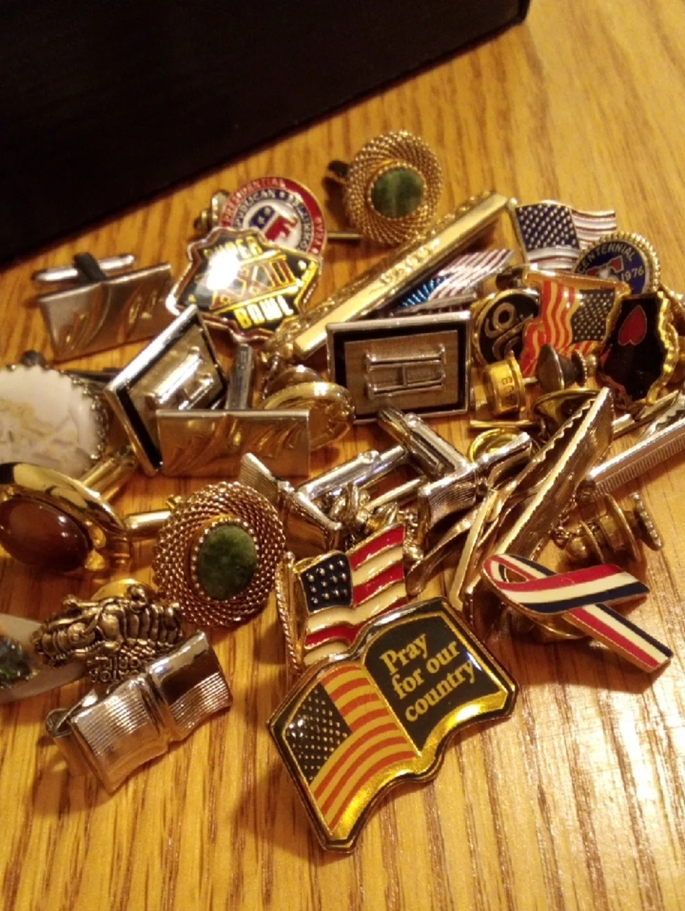 Gold And Silver Tone Flag & Ribbon Pins, Cuff Links, Clips -Miscellaneous